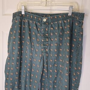 Men's Lands End Green Phesant Pj Pants Elastic‎ Waist Cotton L
